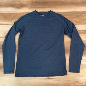 01.ALGO Mens Performance Long Sleeve Shirt Navy Blue Quick Dry M-TA Medium Tall